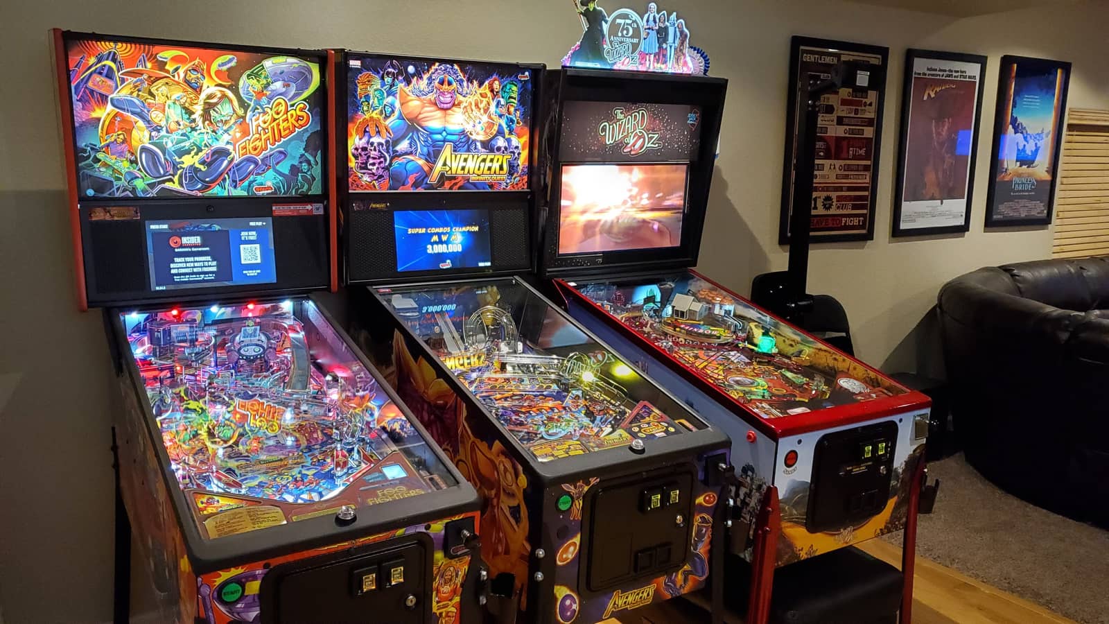 Home pinball lineup: Foo Fighters, Avengers, and Wizard of Oz machines